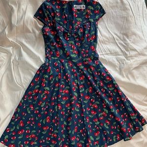Hell Bunny Vixen blue cherry pie 50s swing dress rockabilly pinup style
